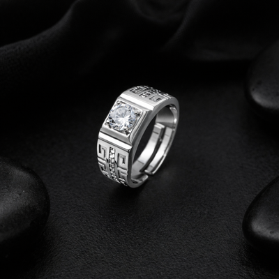 Cubic Zirconia Studded Adjustable Men's Finger Ring