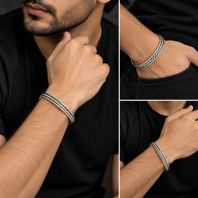 The Braided Sterling Silver Mens Kada