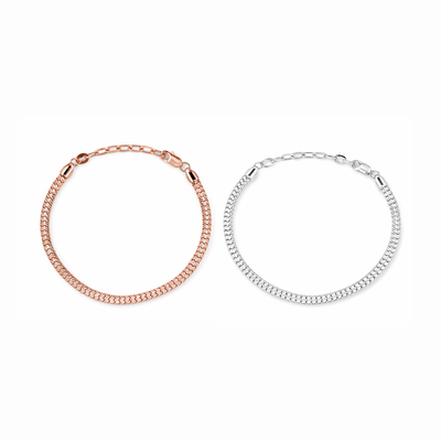 Mesh Chain Classic Rose Gold Plated 925 Sterling Silver Chain Bracelet