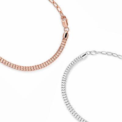 Mesh Chain Classic Rose Gold Plated 925 Sterling Silver Chain Bracelet