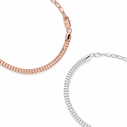 Mesh Chain Classic Rose Gold Plated 925 Sterling Silver Chain Bracelet