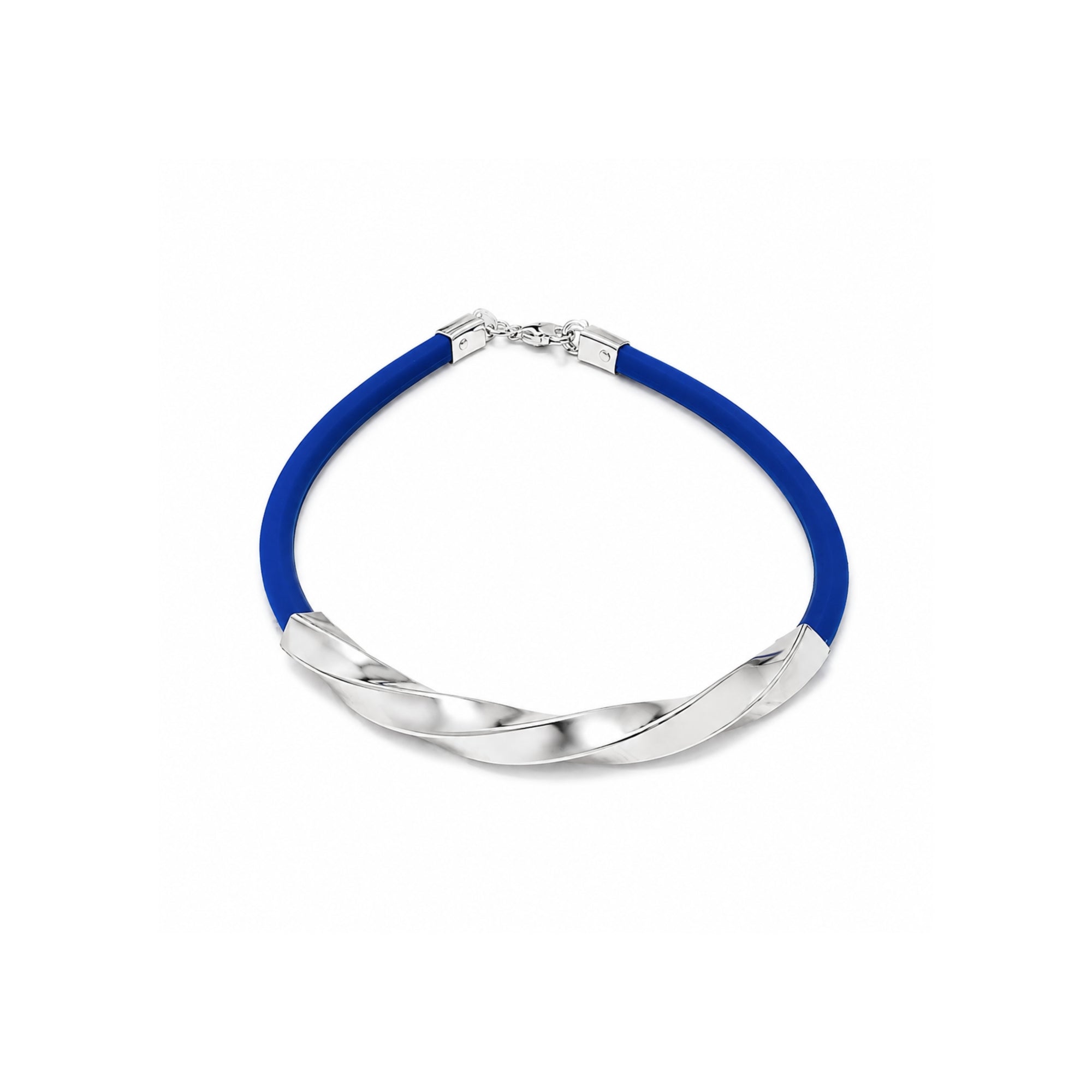 925 Sterling Silver Mens Bracelet Blue Silicone Wrist Band