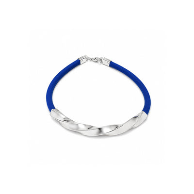 925 Sterling Silver Mens Bracelet Blue Silicone Wrist Band