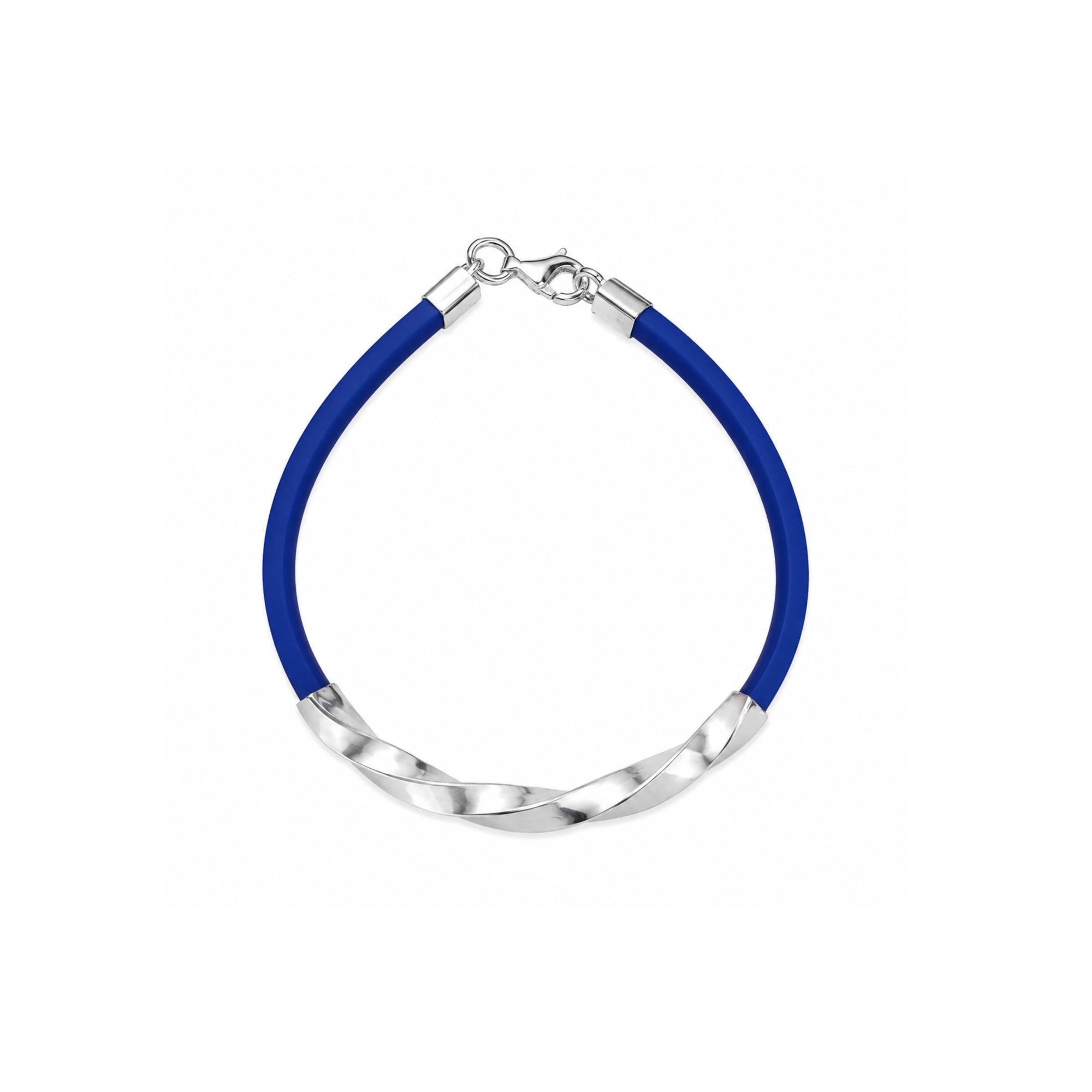 925 Sterling Silver Mens Bracelet Blue Silicone Wrist Band
