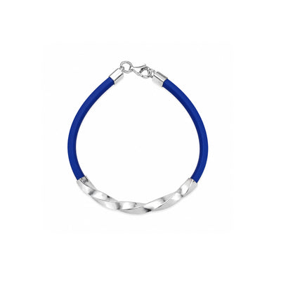925 Sterling Silver Mens Bracelet Blue Silicone Wrist Band