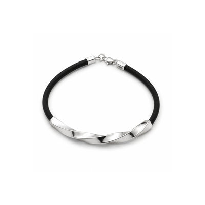 925 Sterling Silver Men's Bracelet Black Silicone Wrist Band