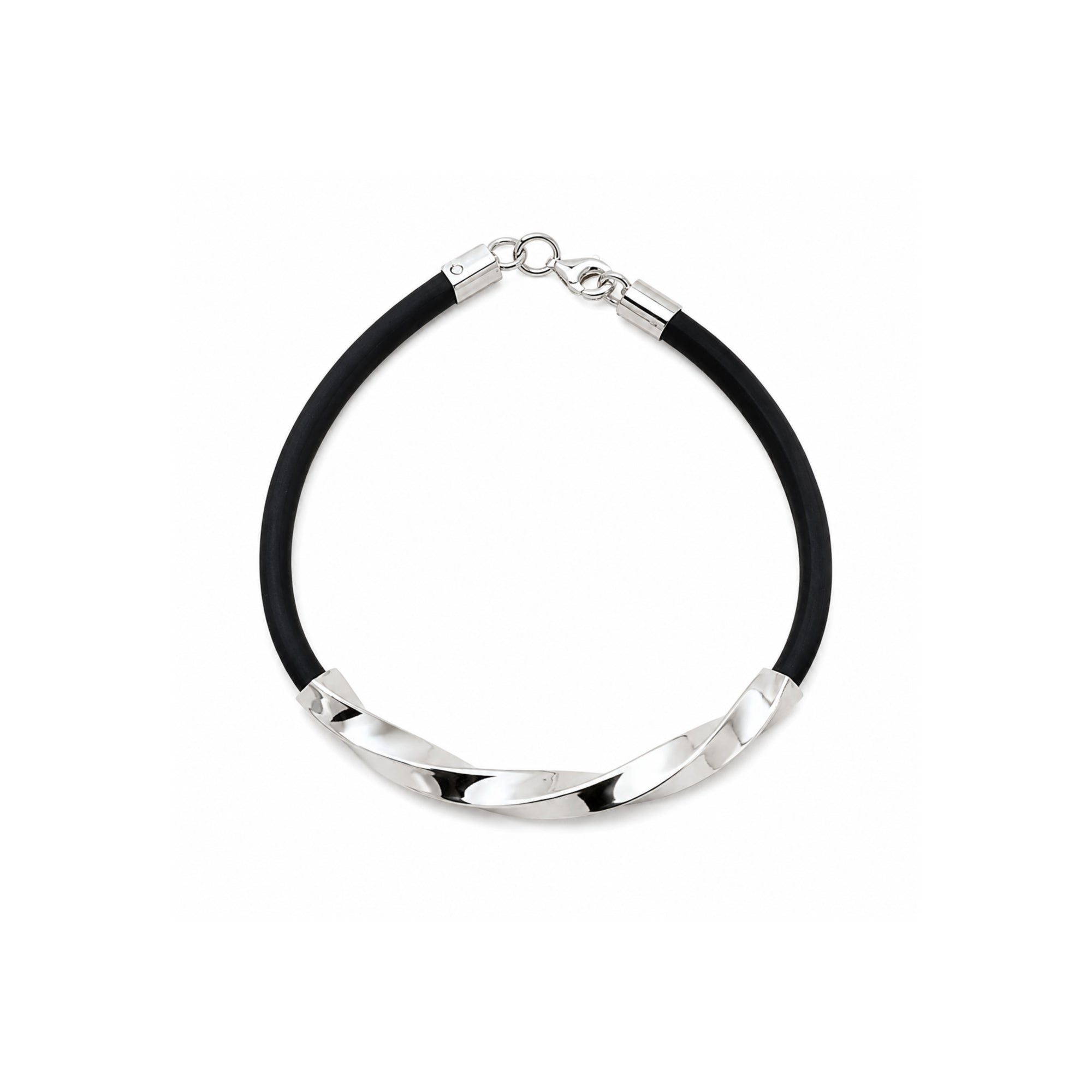 925 Sterling Silver Men's Bracelet Black Silicone Wrist Band
