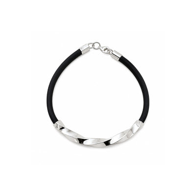 925 Sterling Silver Men's Bracelet Black Silicone Wrist Band