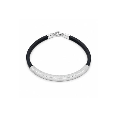 925 Sterling Silver Men's Bracelet Black Silicone Wrist Band