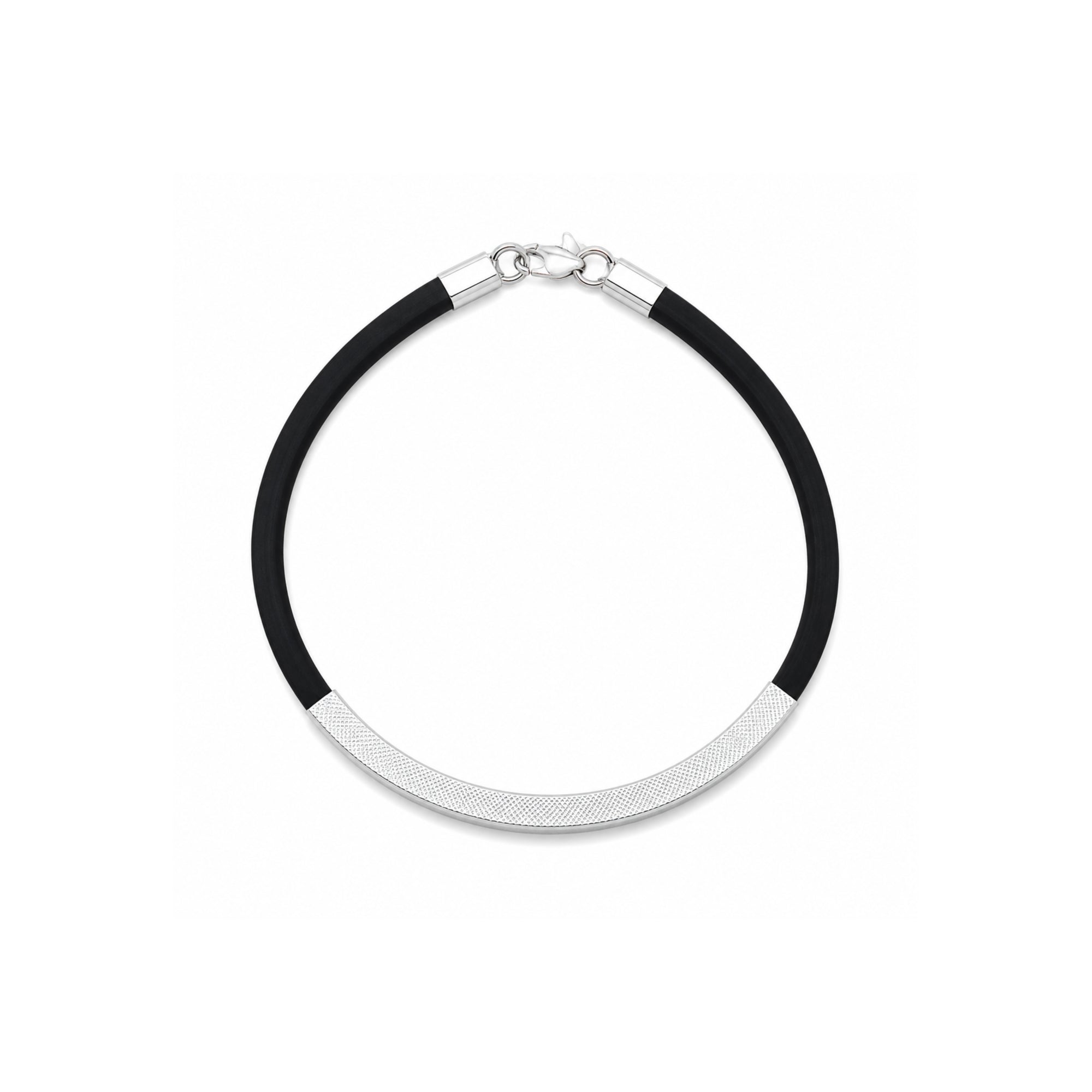 925 Sterling Silver Men's Bracelet Black Silicone Wrist Band