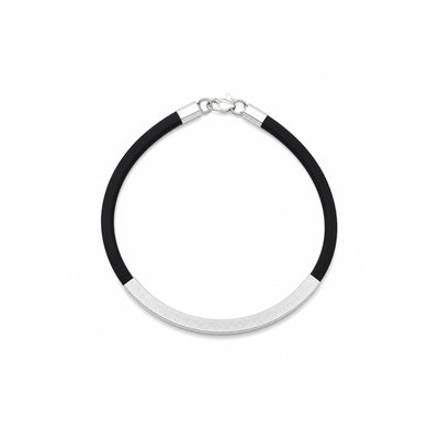 925 Sterling Silver Men's Bracelet Black Silicone Wrist Band