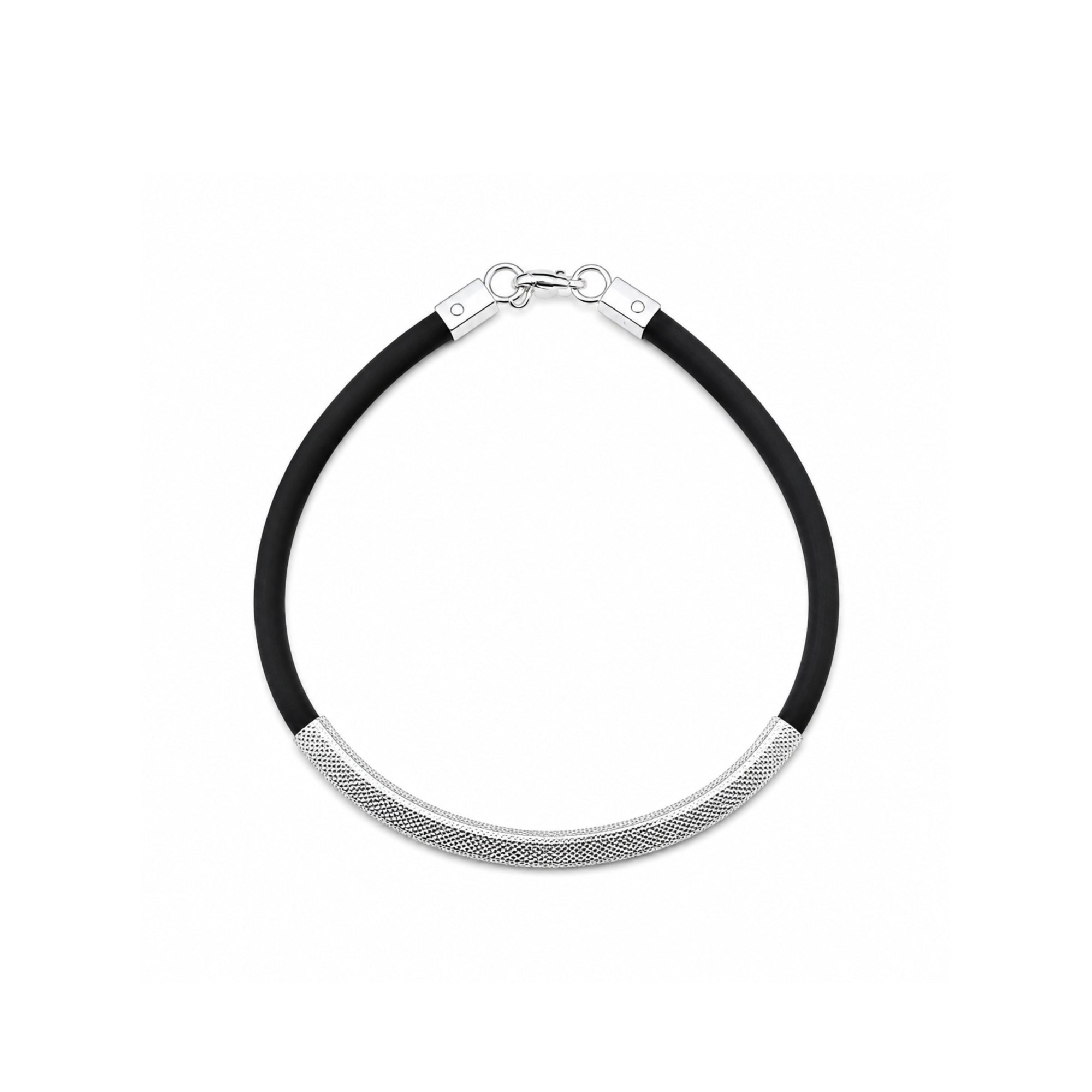 925 Sterling Silver Men's Bracelet Black Silicone Wrist Band for Men