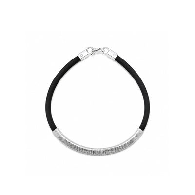 925 Sterling Silver Men's Bracelet Black Silicone Wrist Band for Men