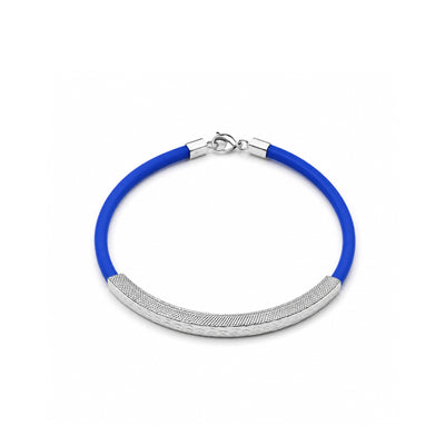 925 Sterling Silver Men's Bracelet Blue Silicone Wrist Band for Men