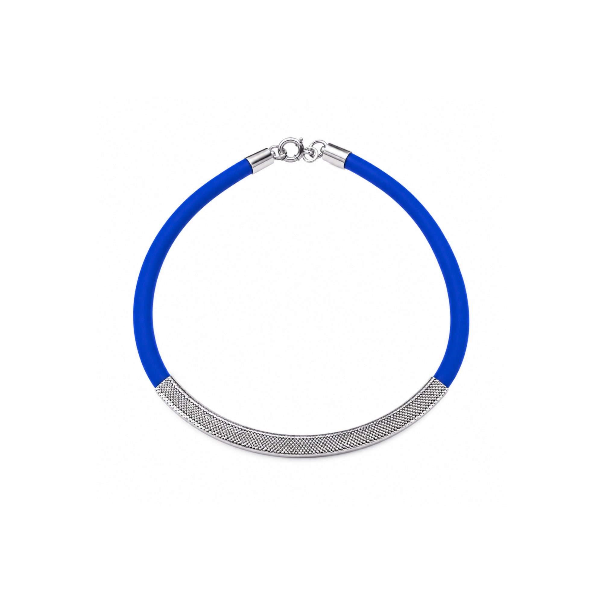 925 Sterling Silver Men's Bracelet Blue Silicone Wrist Band for Men