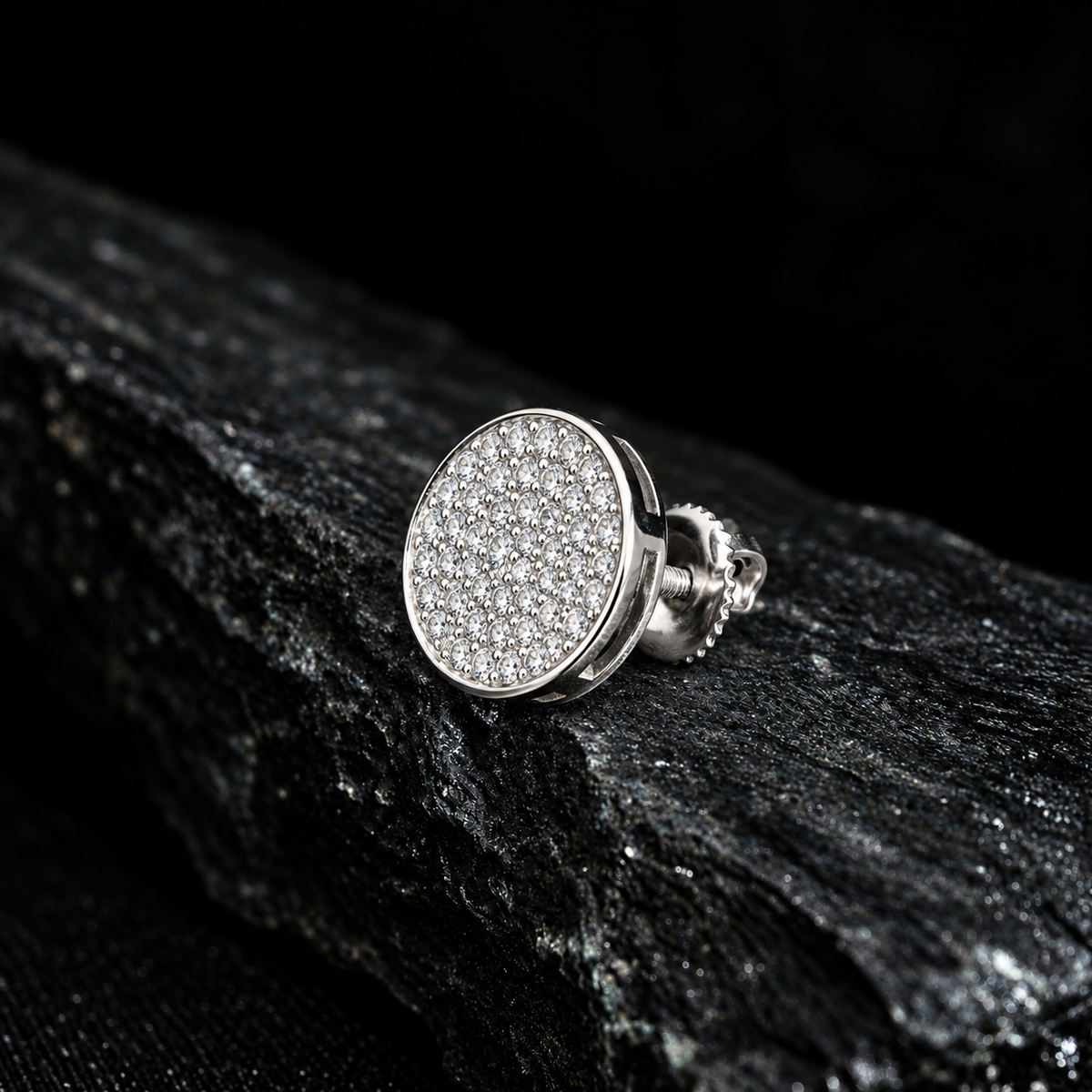 925 Sterling Silver Men's Round Stud Earring