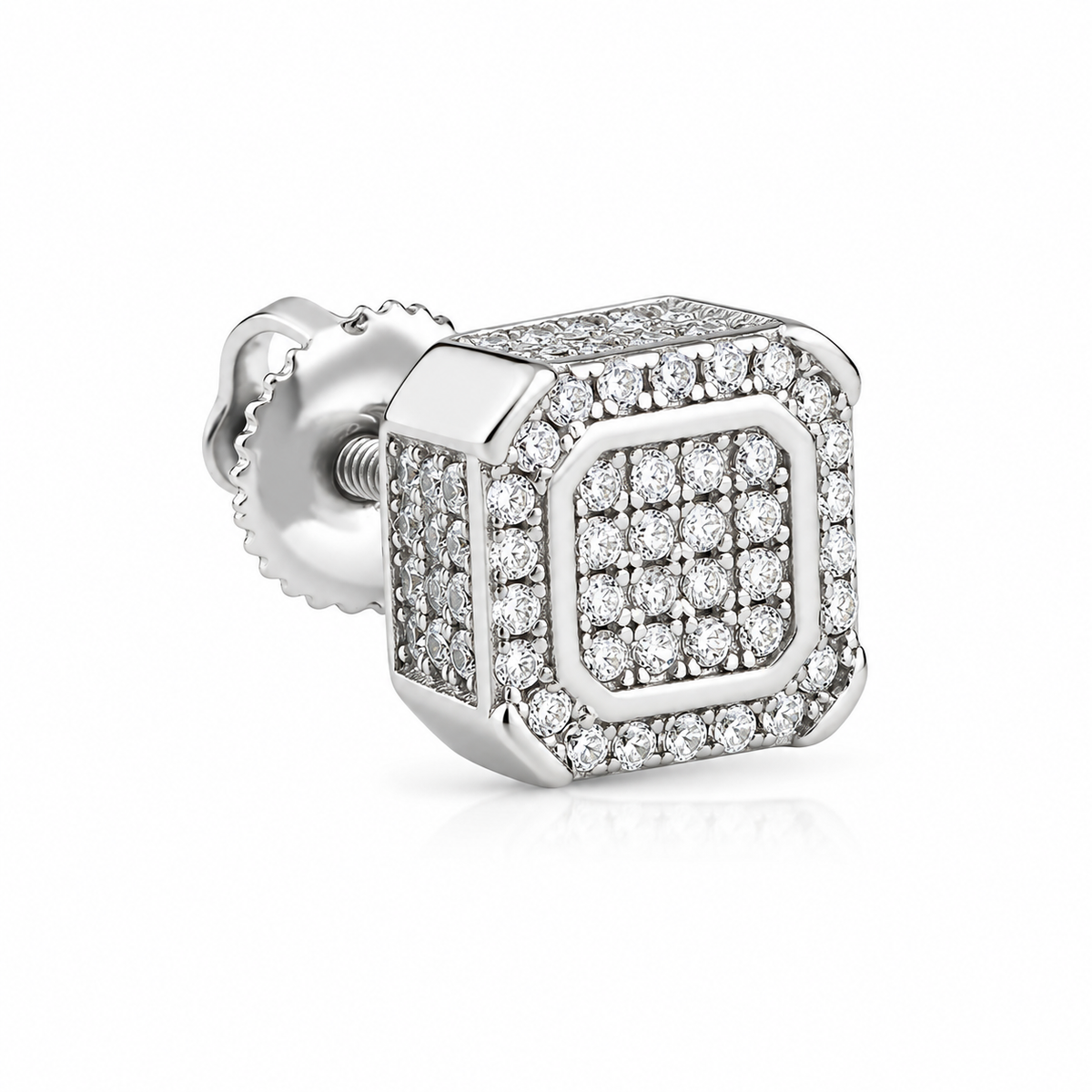 Luxurious 92.5 Sterling Silver Square CZ Stud Earring