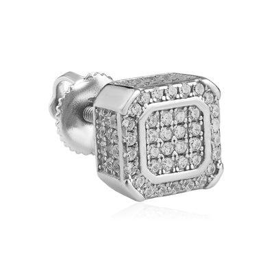 Luxurious 92.5 Sterling Silver Square CZ Stud Earring
