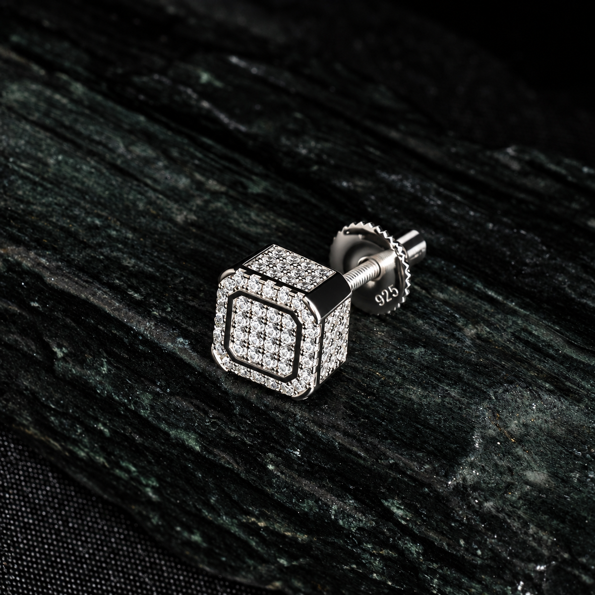 Luxurious 92.5 Sterling Silver Square CZ Stud Earring