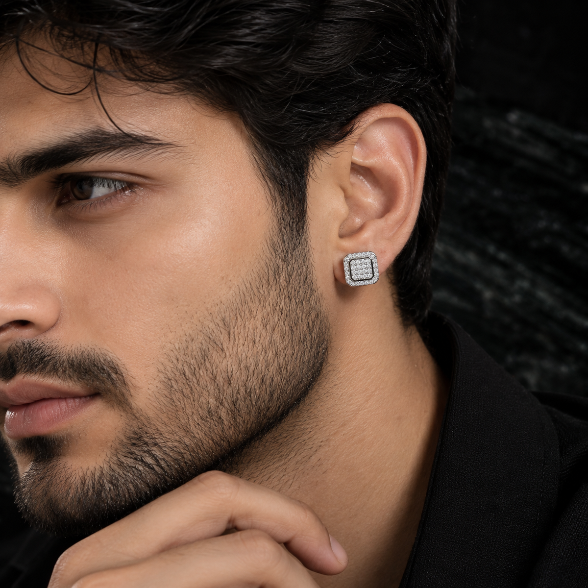 Luxurious 92.5 Sterling Silver Square CZ Stud Earring