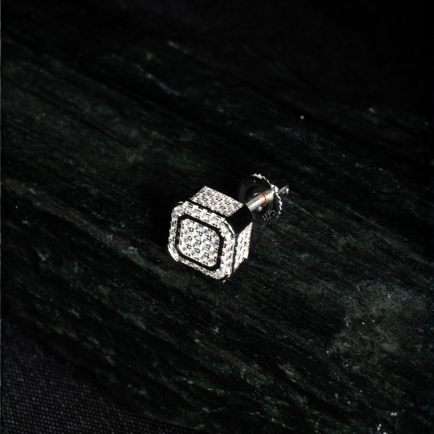 Luxurious 92.5 Sterling Silver Square CZ Stud Earring