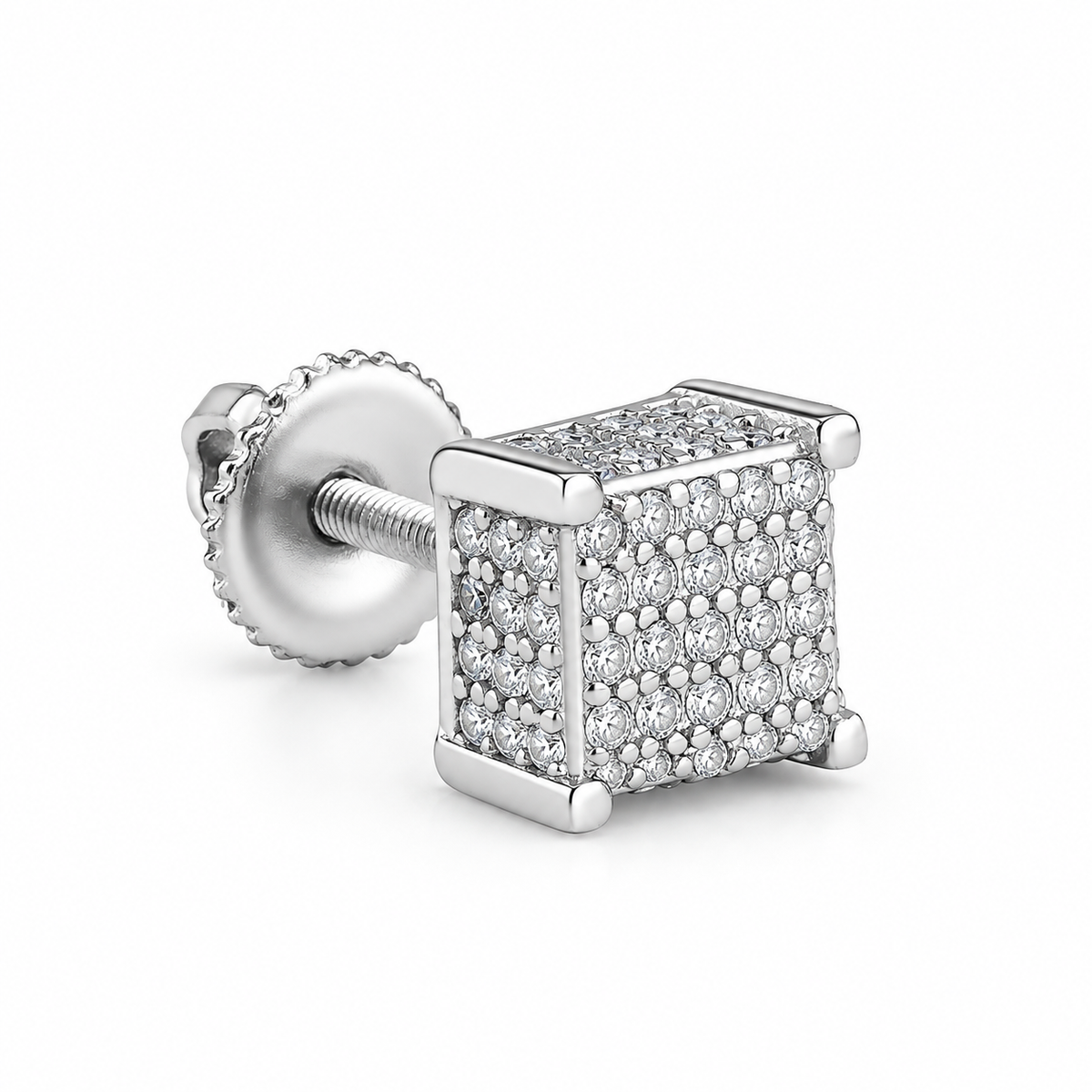 3D Cube Stud CZ Earrings for Men