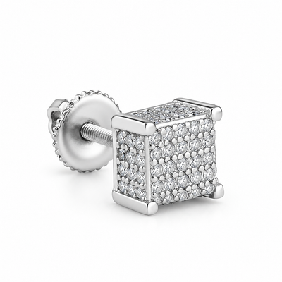 3D Cube Stud CZ Earrings for Men