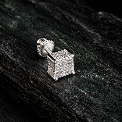 3D Cube Stud CZ Earrings for Men