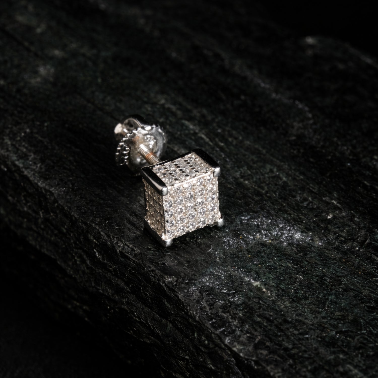 3D Cube Stud CZ Earrings for Men