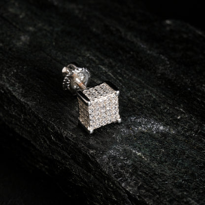 3D Cube Stud CZ Earrings for Men