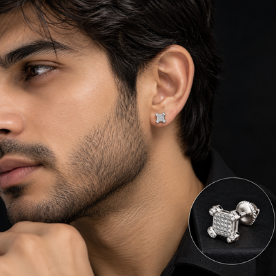 Classic Men’s CZ Sterling Silver Bling Earring