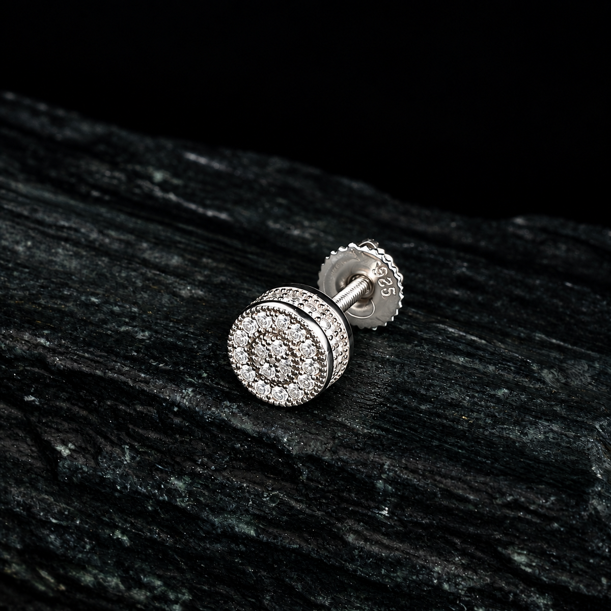 Round Solitaire CZ Ear Stud For Him