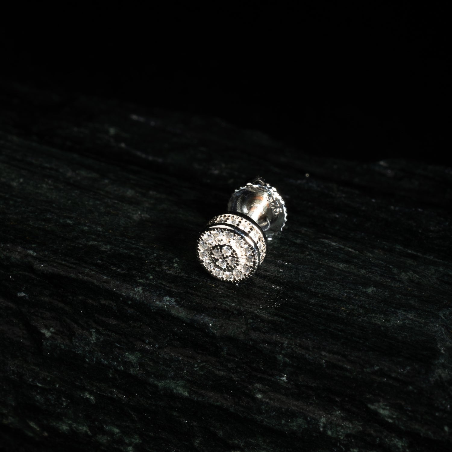 Round Solitaire CZ Ear Stud For Him