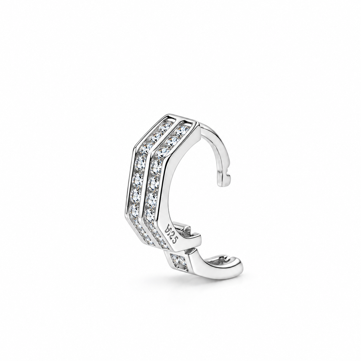 Dual Row Stylish Cubic Zirconia 925 Silver Hoops