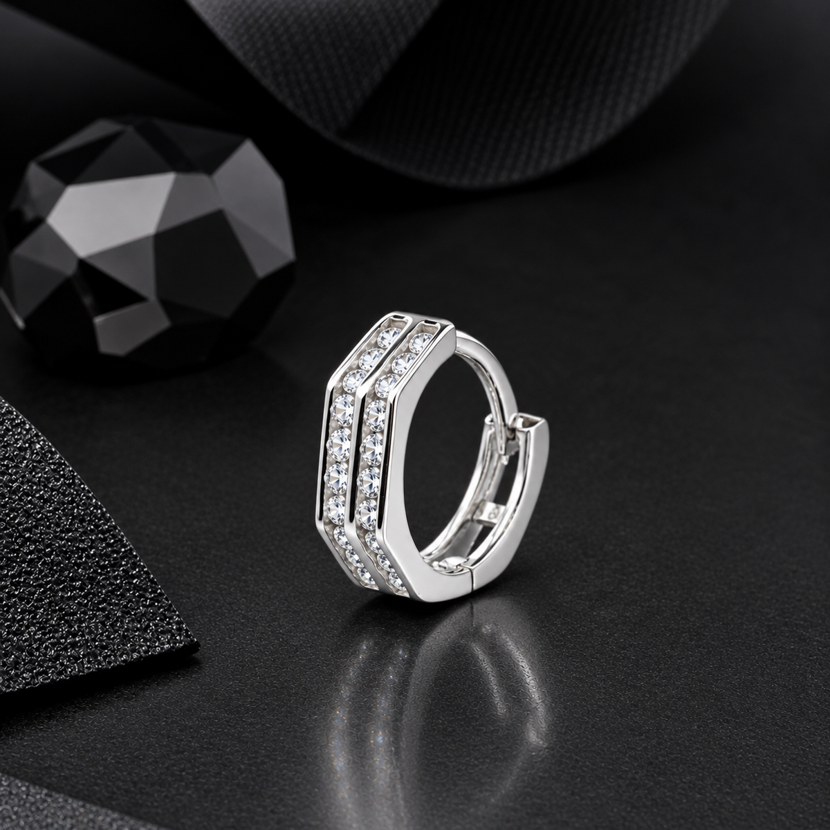 Dual Row Stylish Cubic Zirconia 925 Silver Hoops