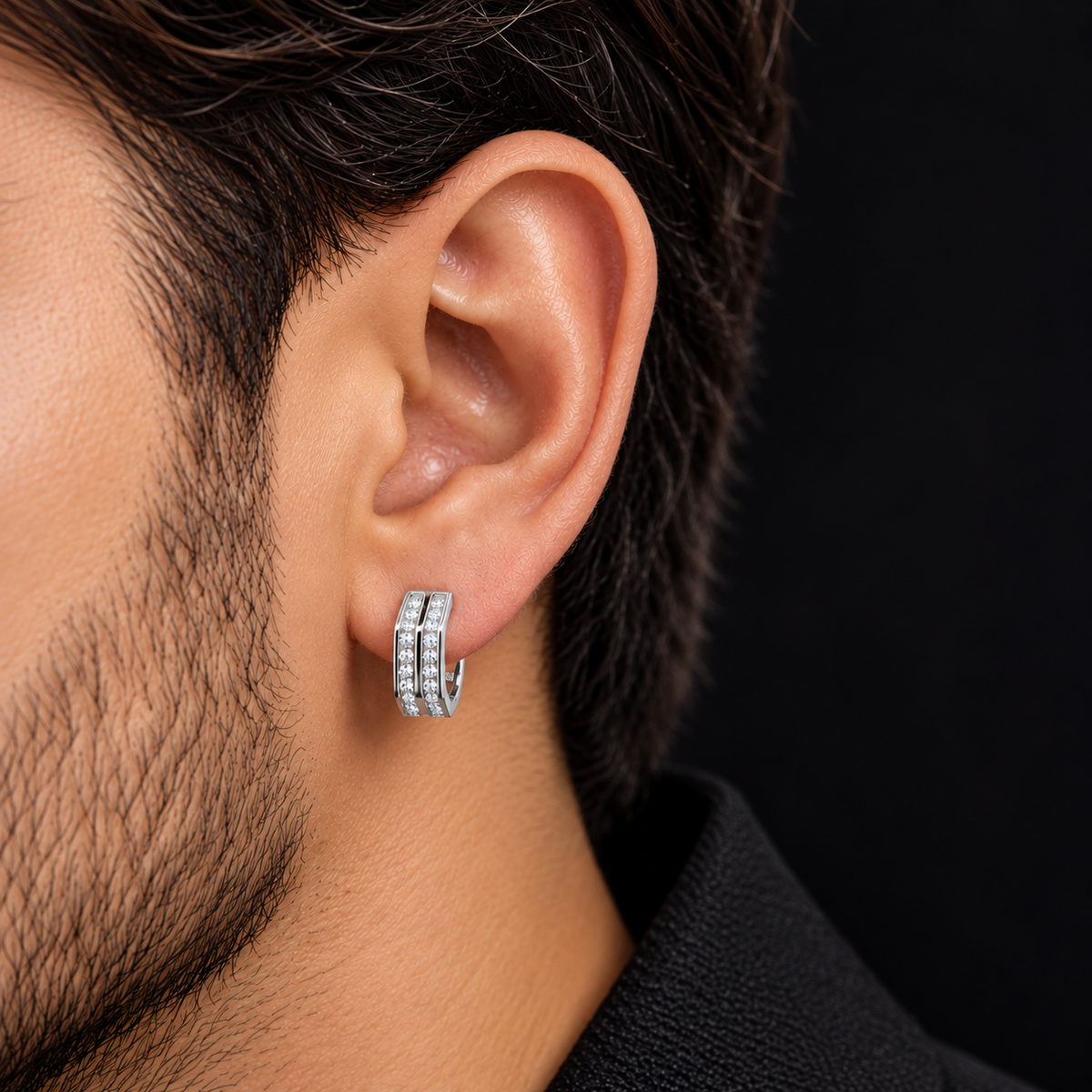 Dual Row Stylish Cubic Zirconia 925 Silver Hoops