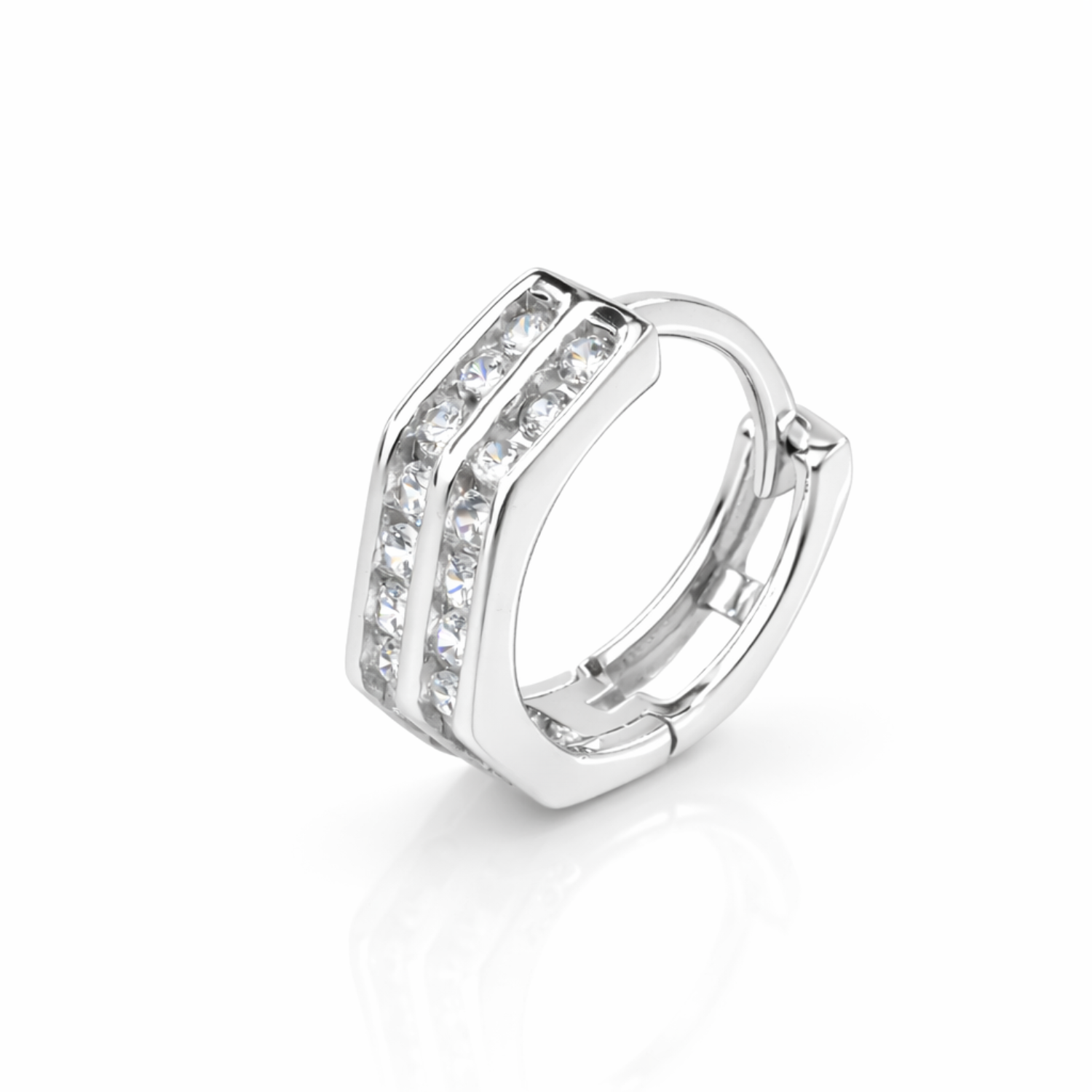 Dual Row Stylish Cubic Zirconia 925 Silver Hoops