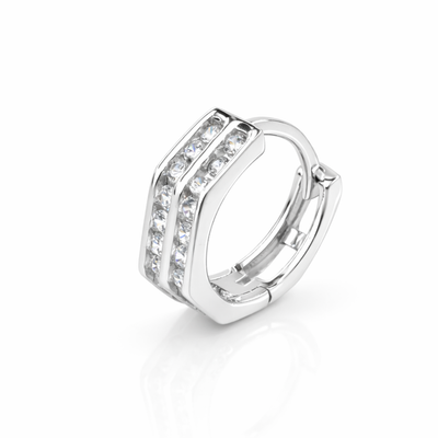 Dual Row Stylish Cubic Zirconia 925 Silver Hoops