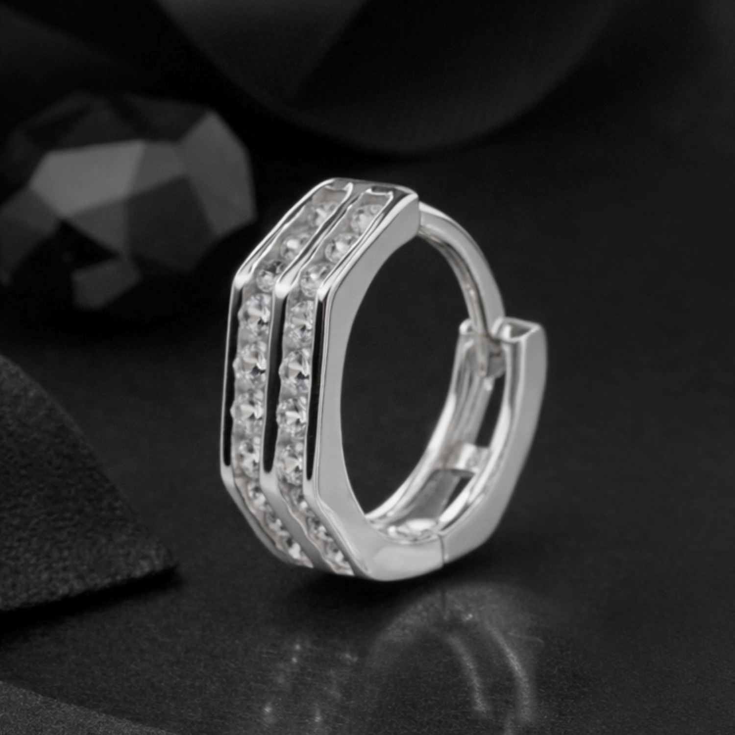 Dual Row Stylish Cubic Zirconia 925 Silver Hoops
