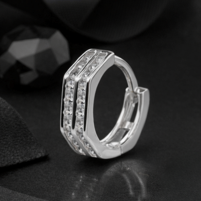 Dual Row Stylish Cubic Zirconia 925 Silver Hoops