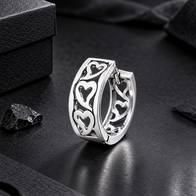 Men's 925 Sterling Silver Stylish Heart Huggie Hoop