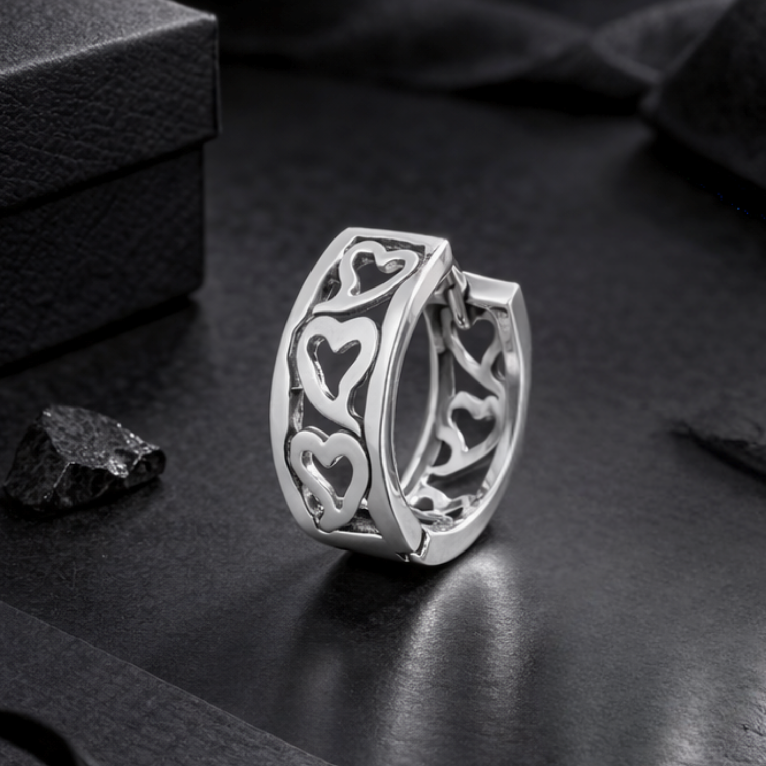 Men's 925 Sterling Silver Stylish Heart Huggie Hoop