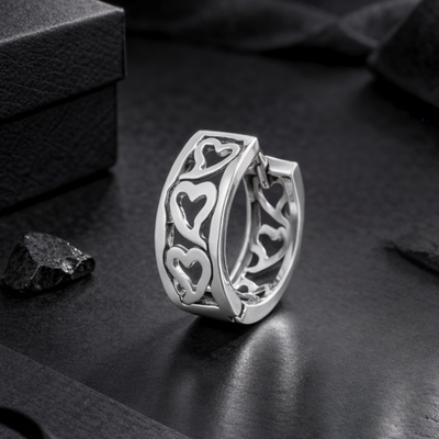 Men's 925 Sterling Silver Stylish Heart Huggie Hoop