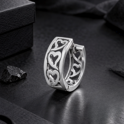 Men's 925 Sterling Silver Stylish Heart Huggie Hoop