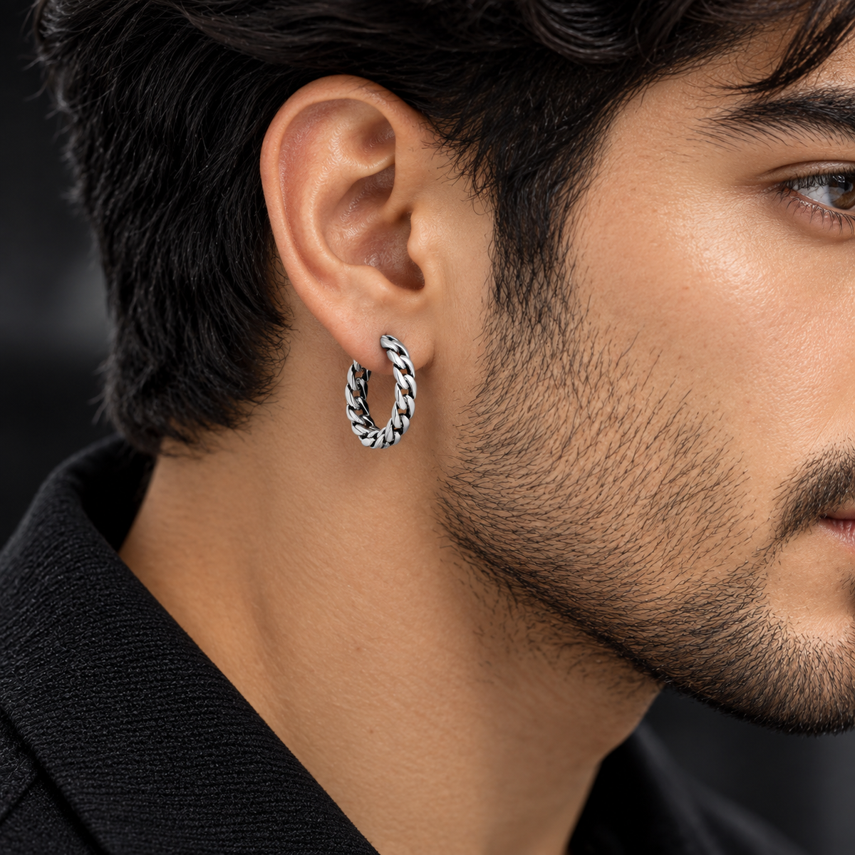 925 Sterling Silver Cuban Link Huggie Hoop Earrings