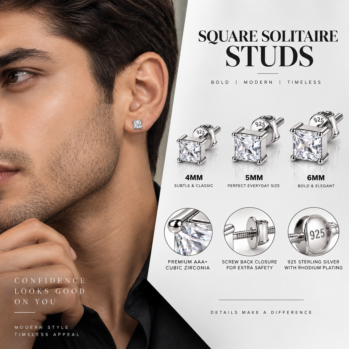 Square Clear Stone Stud Earring