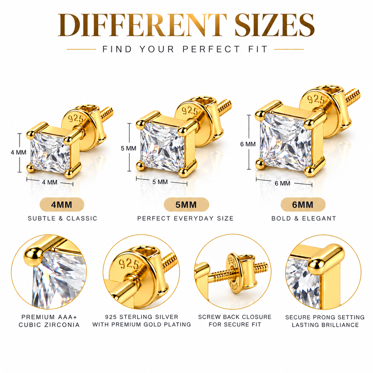 Square Clear Stone Stud Earring