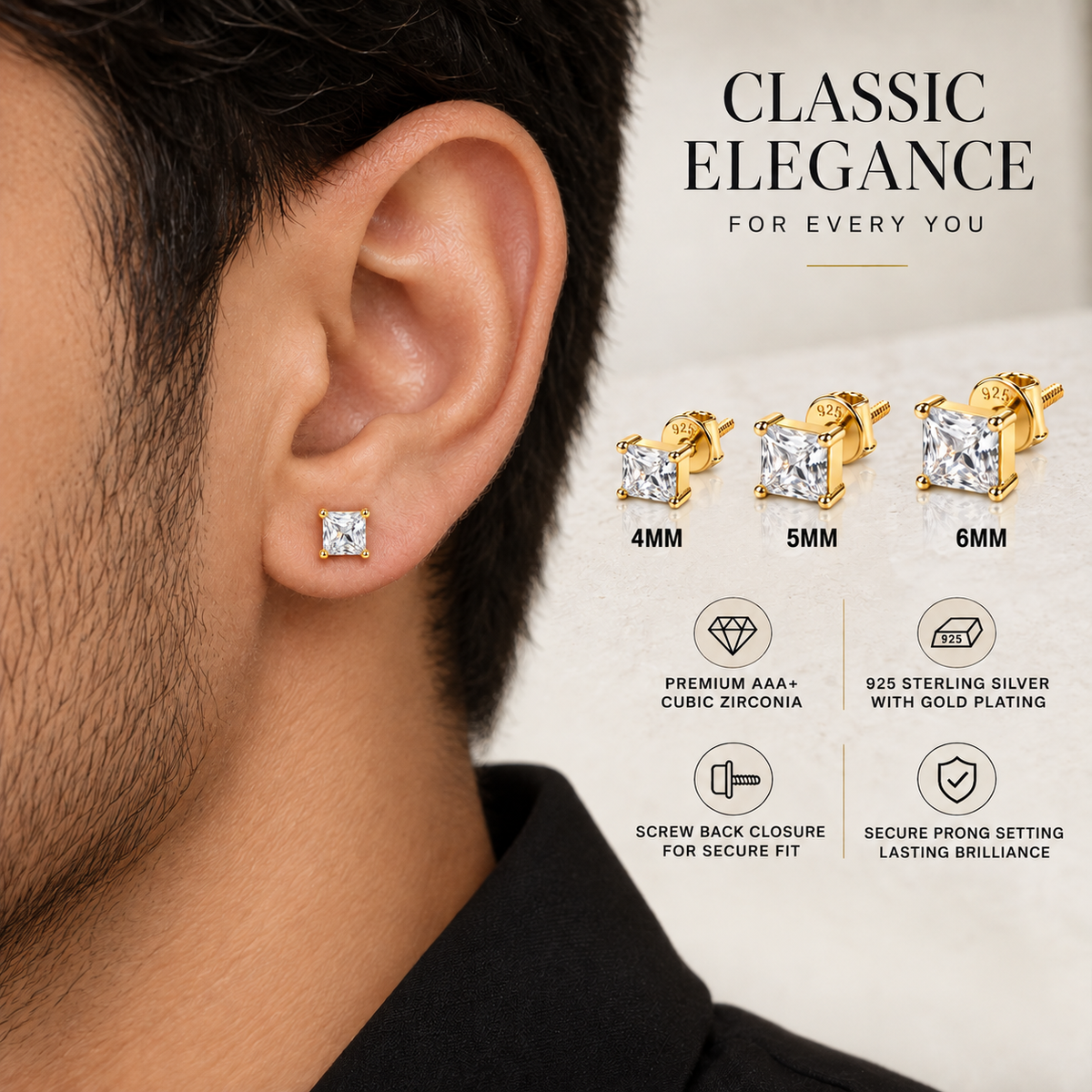 Square Clear Stone Stud Earring