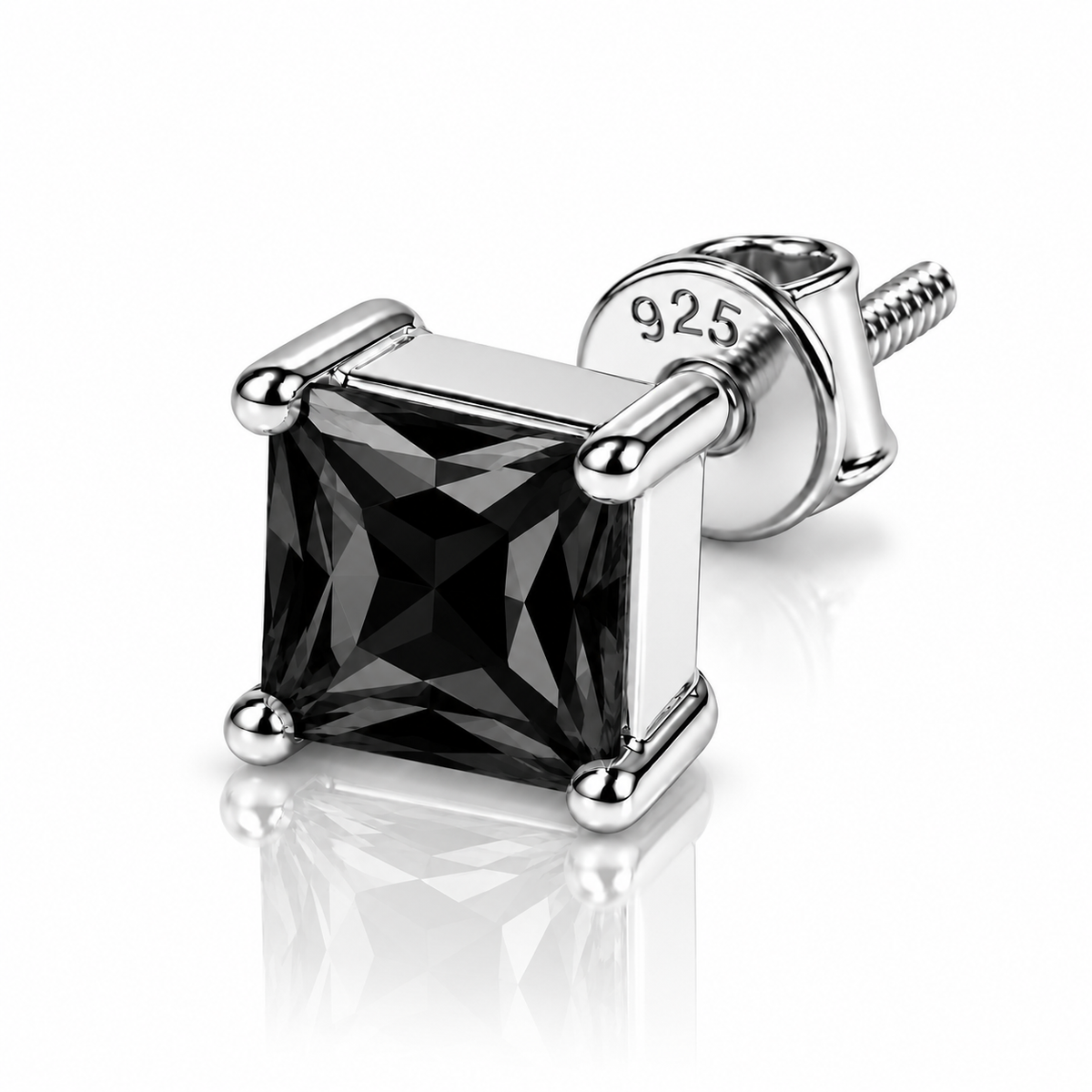 Square Black Stone Stud Earring