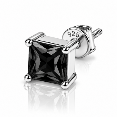 Square Black Stone Stud Earring